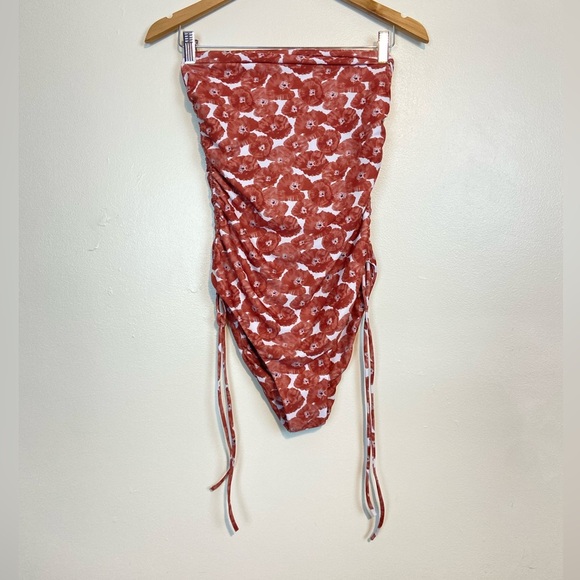 Juillet Swim Floral One-Piece Swimsuit Rust Red Ruched Adjustable High-Leg - Picture 2 of 4